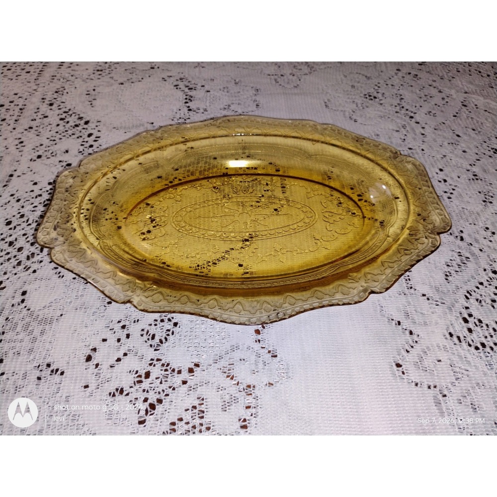 Vintage Federal Glass Patrician Amber 11.5" Oval Platter Yellow Depression Glass